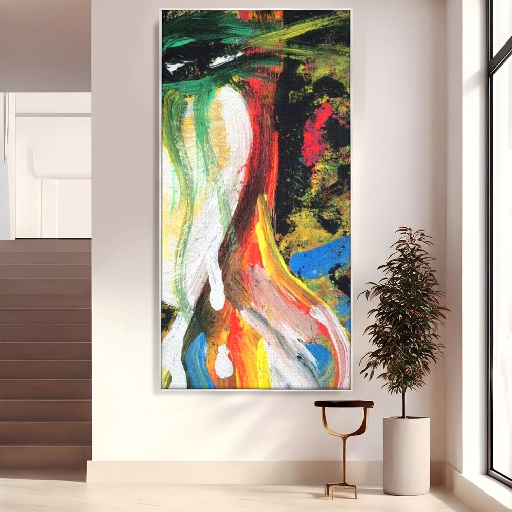 Tablou canvas cu pictura abstracta cu portret si lacrimi, in rama de aluminiu argintiu